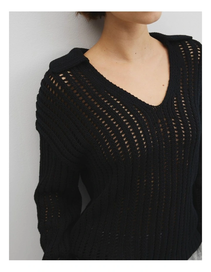 Australian Good Earth Cotton Long Sleeve Tape Knit in Black image 3