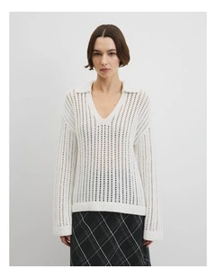Australian Good Earth Cotton Long Sleeve Tape Knit in Antique White