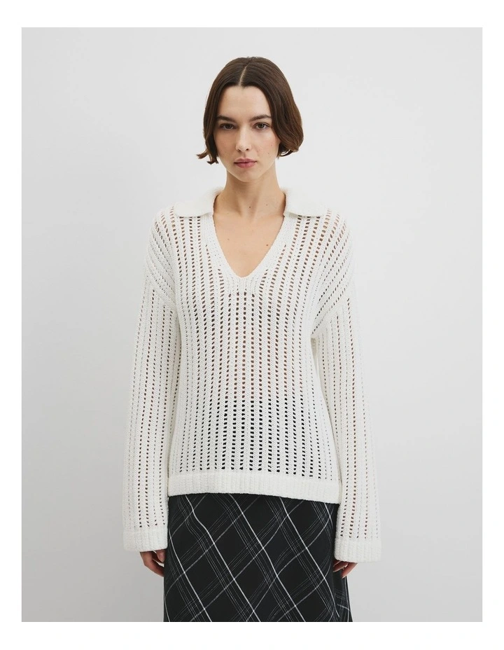 Australian Good Earth Cotton Long Sleeve Tape Knit in Antique White image 1