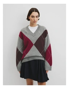 Extrafine Merino Argyle Knit in Multi Sand