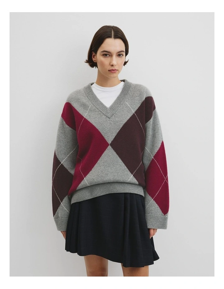 Extrafine Merino Argyle Knit in Multi Sand image 1