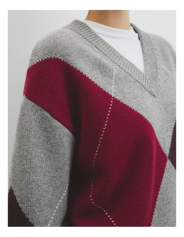 Extrafine Merino Argyle Knit in Multi Sand image 2