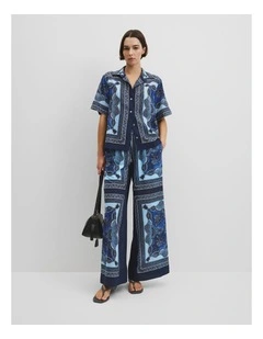 Scarf Print Pull-on Pant in Navy Scarf Print