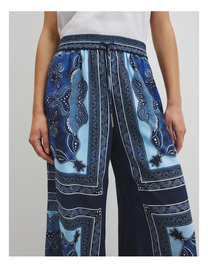 Scarf Print Pull-on Pant in Navy Scarf Print image 3