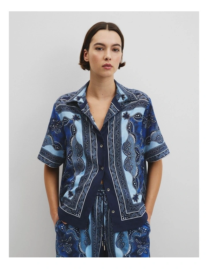Scarf Print Short Sleeve Shirt in Navy Scarf Print image 1