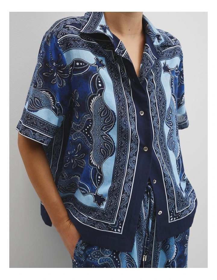 Scarf Print Short Sleeve Shirt in Navy Scarf Print image 2