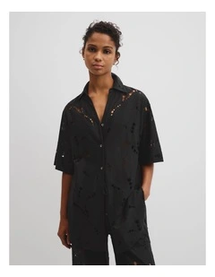 Lace Longline Shirt in Black