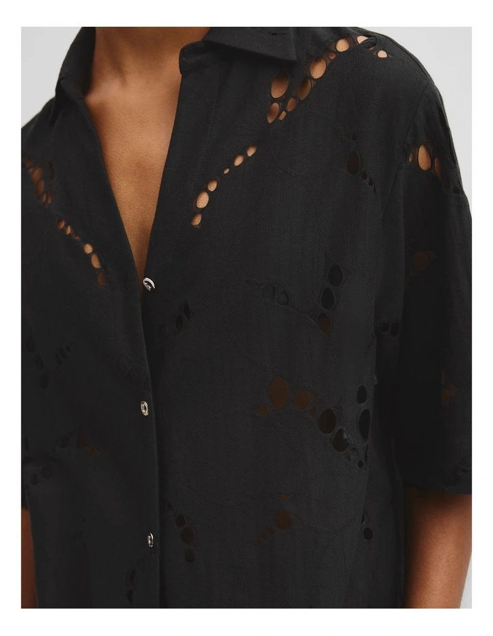 Lace Longline Shirt in Black image 3