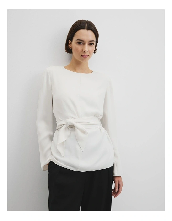 Twist Long Sleeve Blouse in Cream image 1