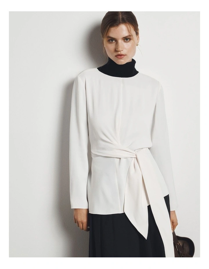 Twist Long Sleeve Blouse in Cream image 2