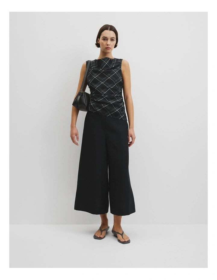 Organically Grown Linen Check Ruched Linen Tank in Black Check image 2