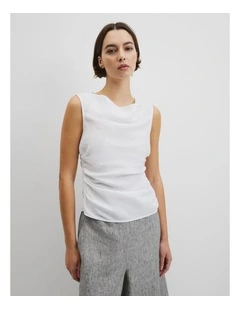 Ruched Linen Tank in White