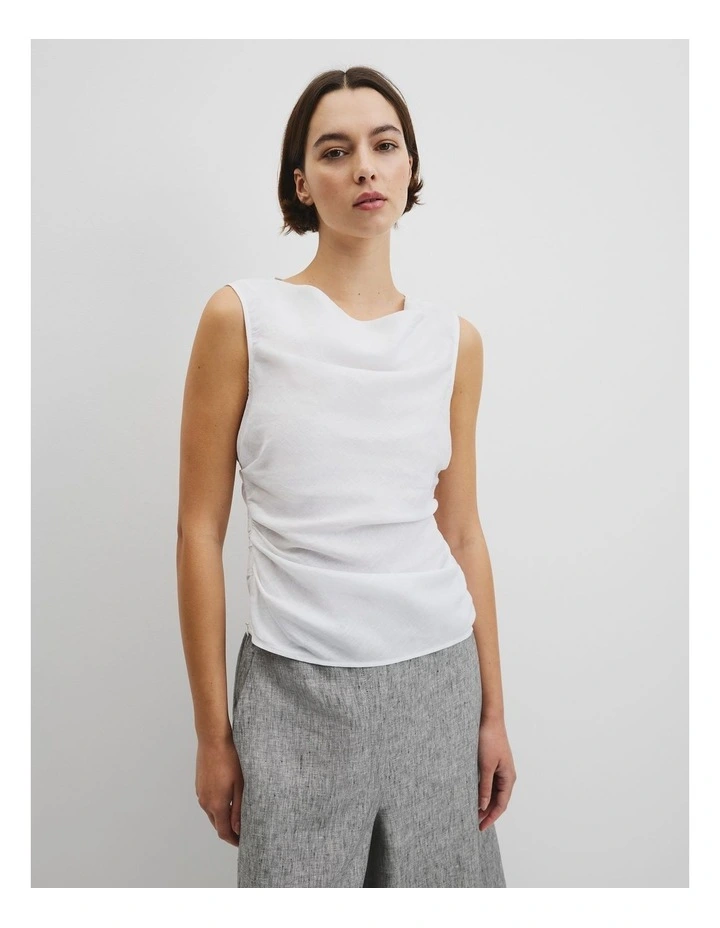 Ruched Linen Tank in White image 1