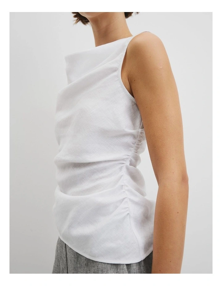 Ruched Linen Tank in White image 2