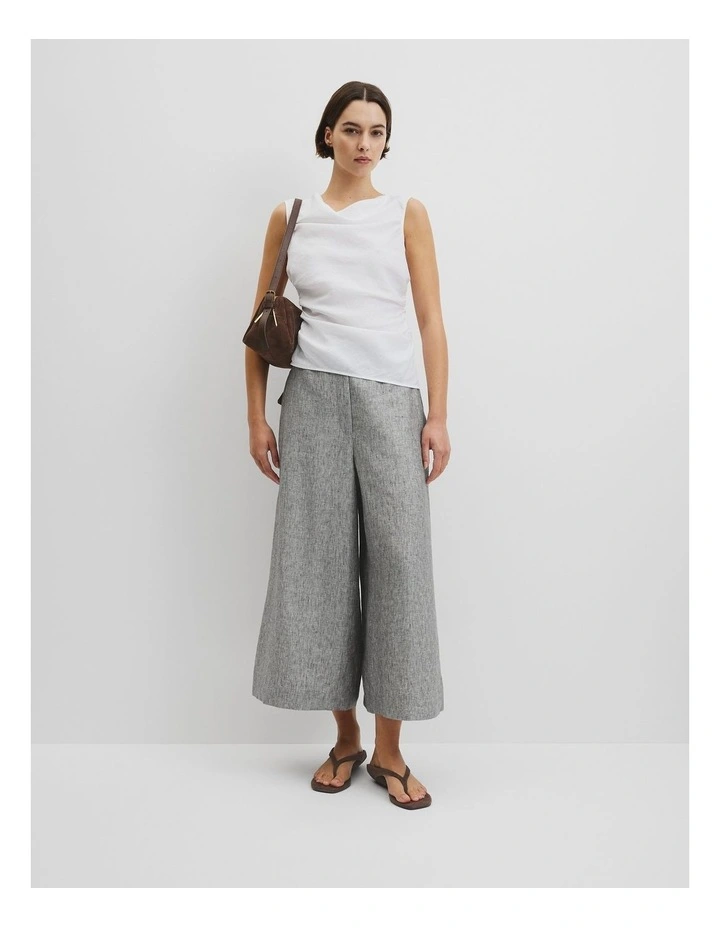 Ruched Linen Tank in White image 3