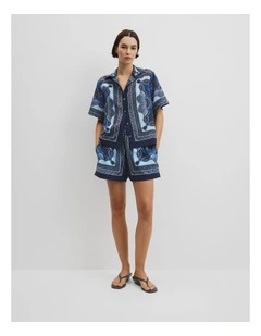 Scarf Print Short in Navy Scarf Print