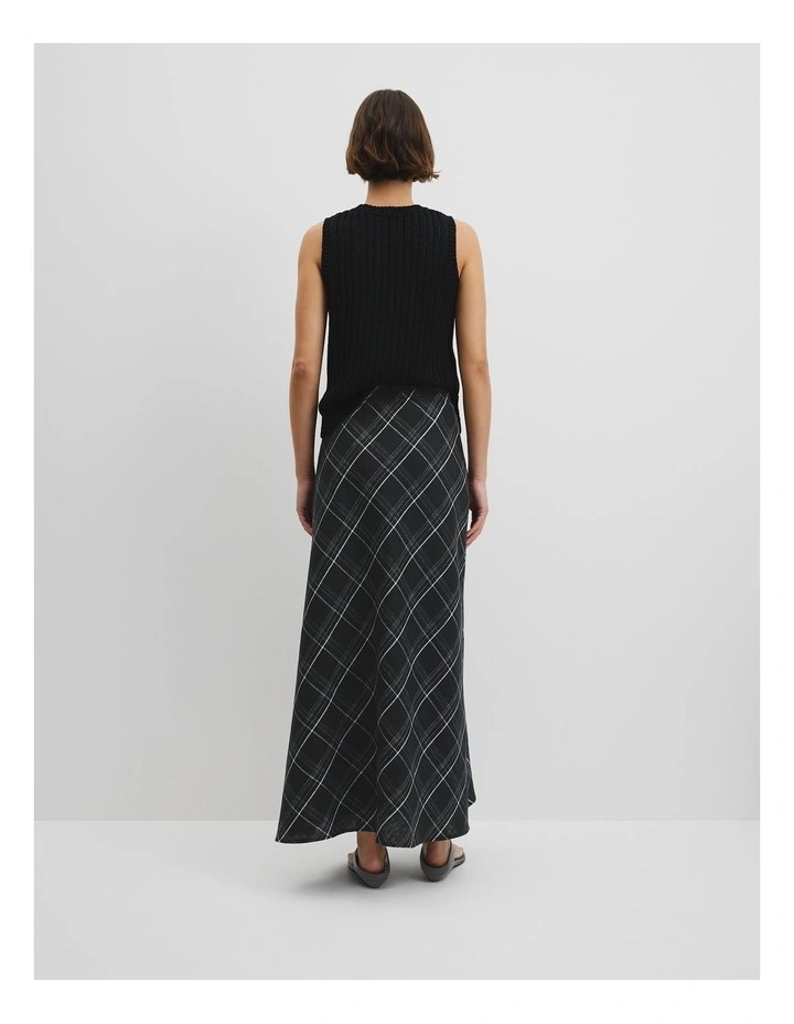 Organically Grown Linen Check Pull-on Midi Skirt in Black Check image 4