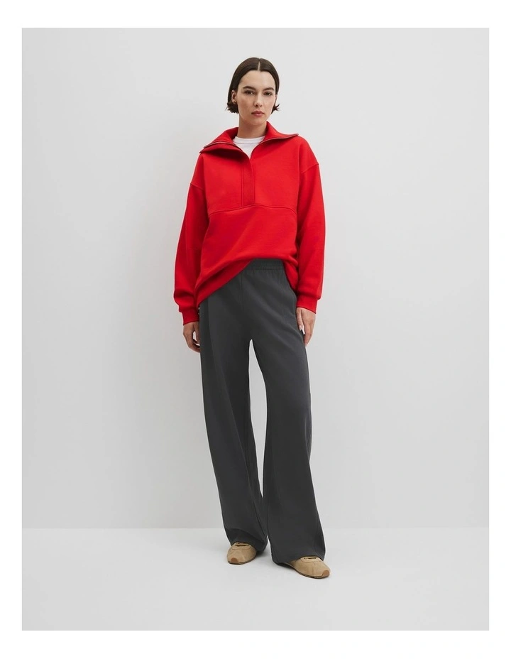 Australian Cotton Zip Neck Placket Sweat in Vivid Cherry image 3