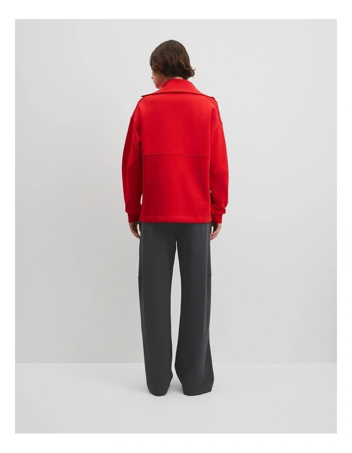 Australian Cotton Zip Neck Placket Sweat in Vivid Cherry image 4