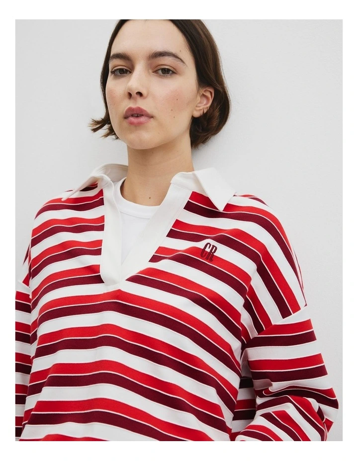 Australian Grown Cotton Stripe Texture Rugby Sweat in Cherry Stripe image 3