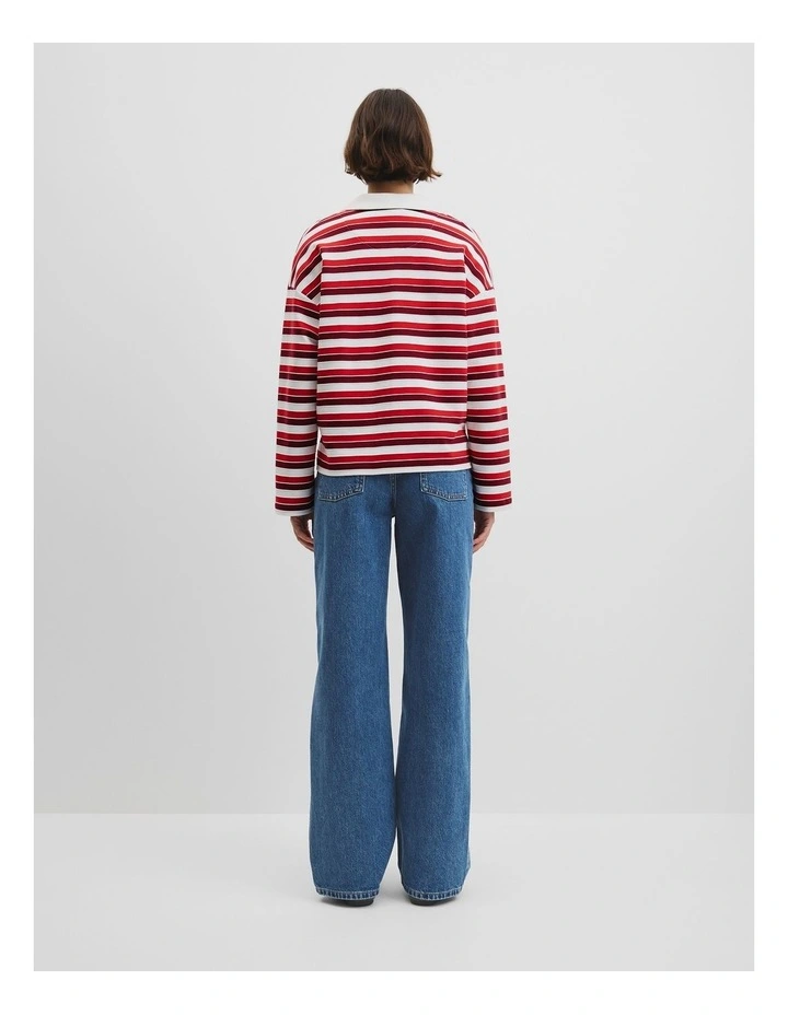 Australian Grown Cotton Stripe Texture Rugby Sweat in Cherry Stripe image 4