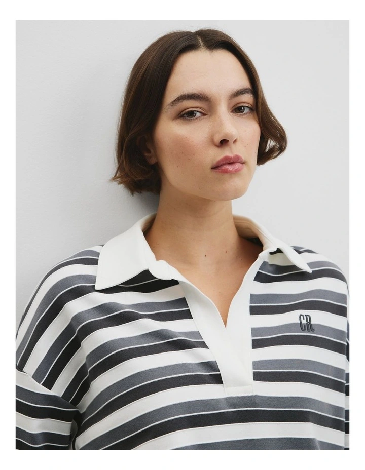 Australian Grown Cotton Stripe Texture Rugby Sweat in Charcoal Stripe image 2