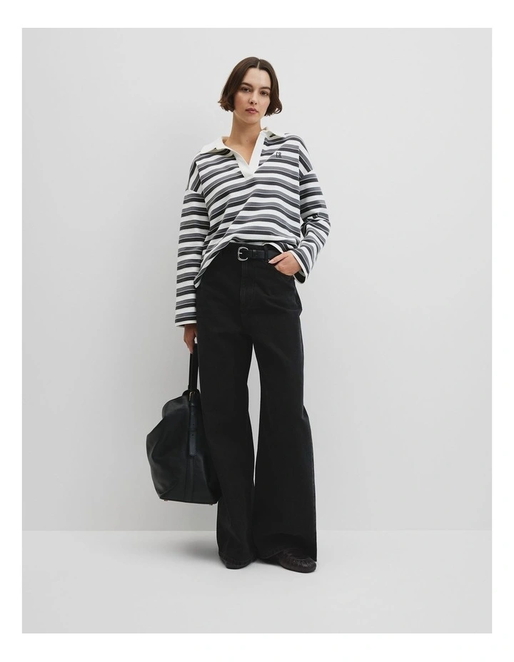 Australian Grown Cotton Stripe Texture Rugby Sweat in Charcoal Stripe image 3