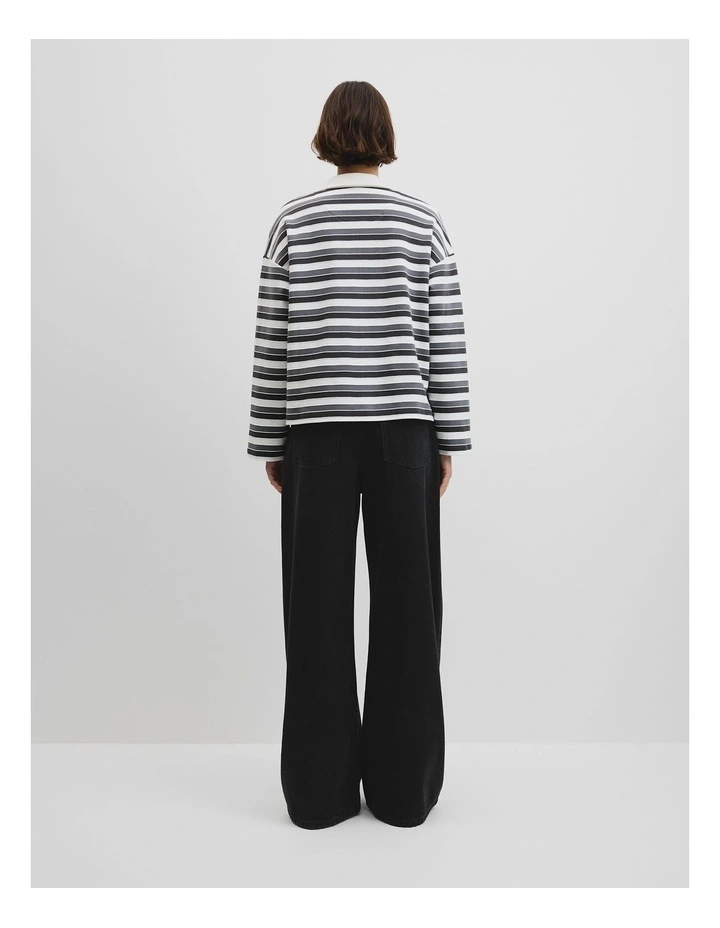 Australian Grown Cotton Stripe Texture Rugby Sweat in Charcoal Stripe image 4
