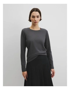 Australian Good Earth Cotton Textured Slub T-shirt in Dark Charcoal