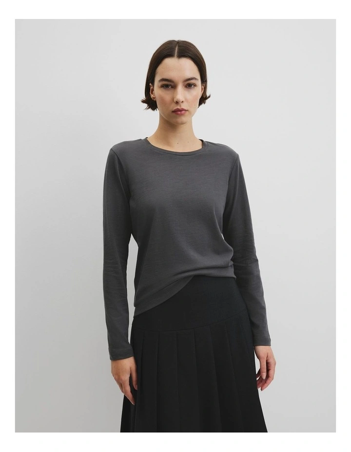 Australian Good Earth Cotton Textured Slub T-shirt in Dark Charcoal image 1