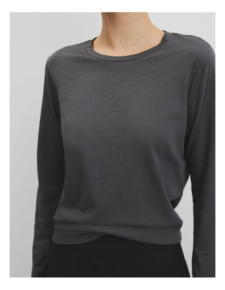Australian Good Earth Cotton Textured Slub T-shirt in Dark Charcoal image 2