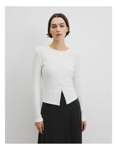 Long Sleeve Button Through Top in Antique White