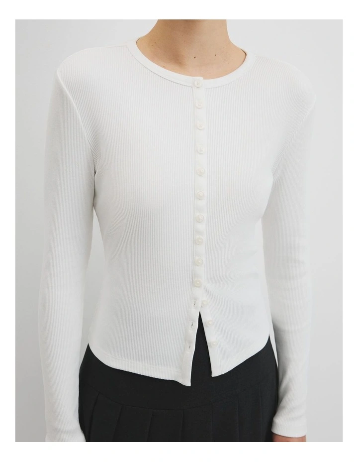 Long Sleeve Button Through Top in Antique White image 2