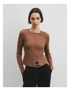 Long Sleeve Button Through Top in Desert Sand