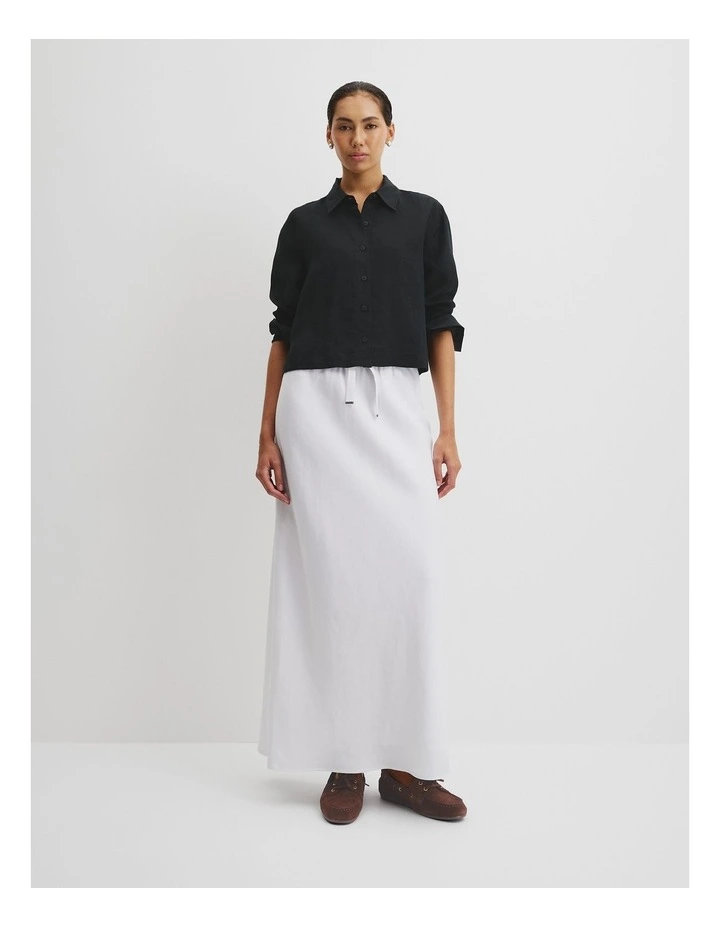 Crop Linen Shirt in Black image 3