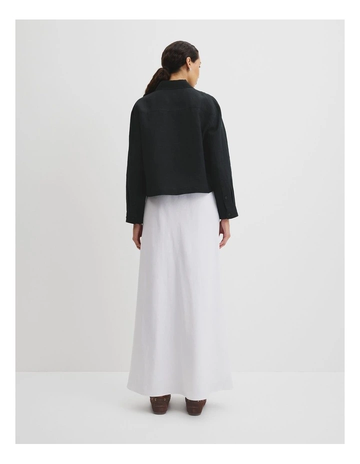 Crop Linen Shirt in Black image 4