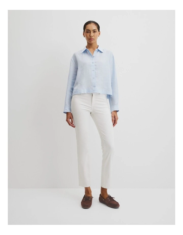 Crop Linen Shirt in Chambray Blue image 3