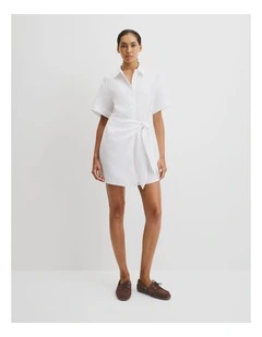 Organically Grown Linen Mini Shirt Dress in White