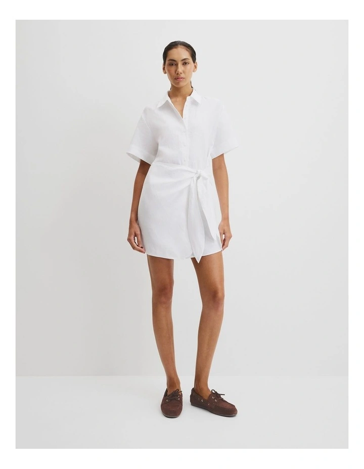 Organically Grown Linen Mini Shirt Dress in White image 1