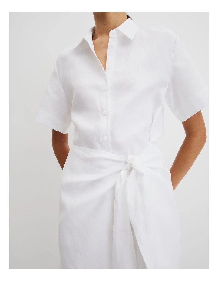 Organically Grown Linen Mini Shirt Dress in White image 2