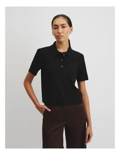 Compact Knit Polo in Black
