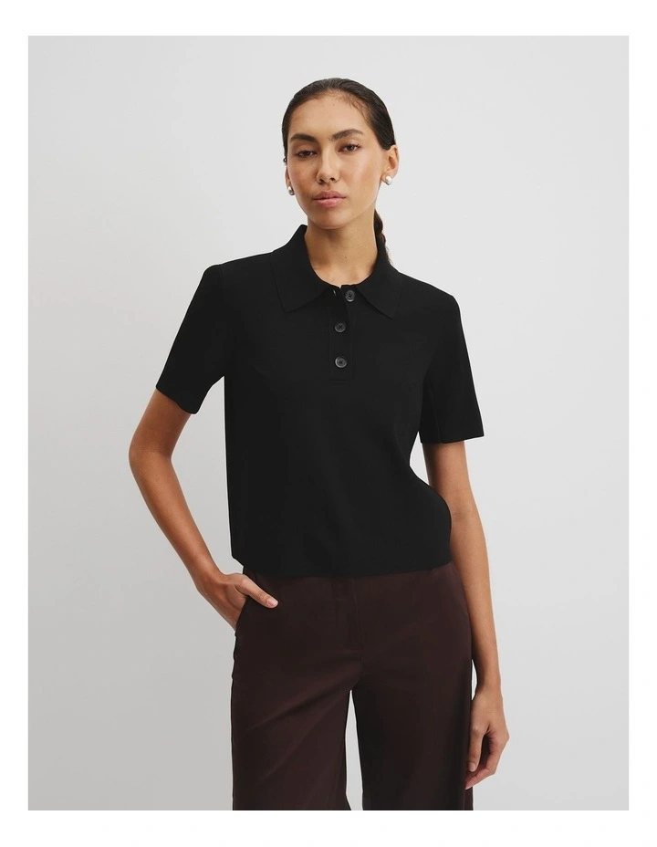 Compact Knit Polo in Black image 1
