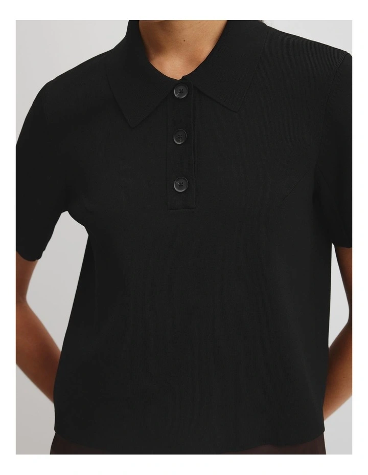 Compact Knit Polo in Black image 2