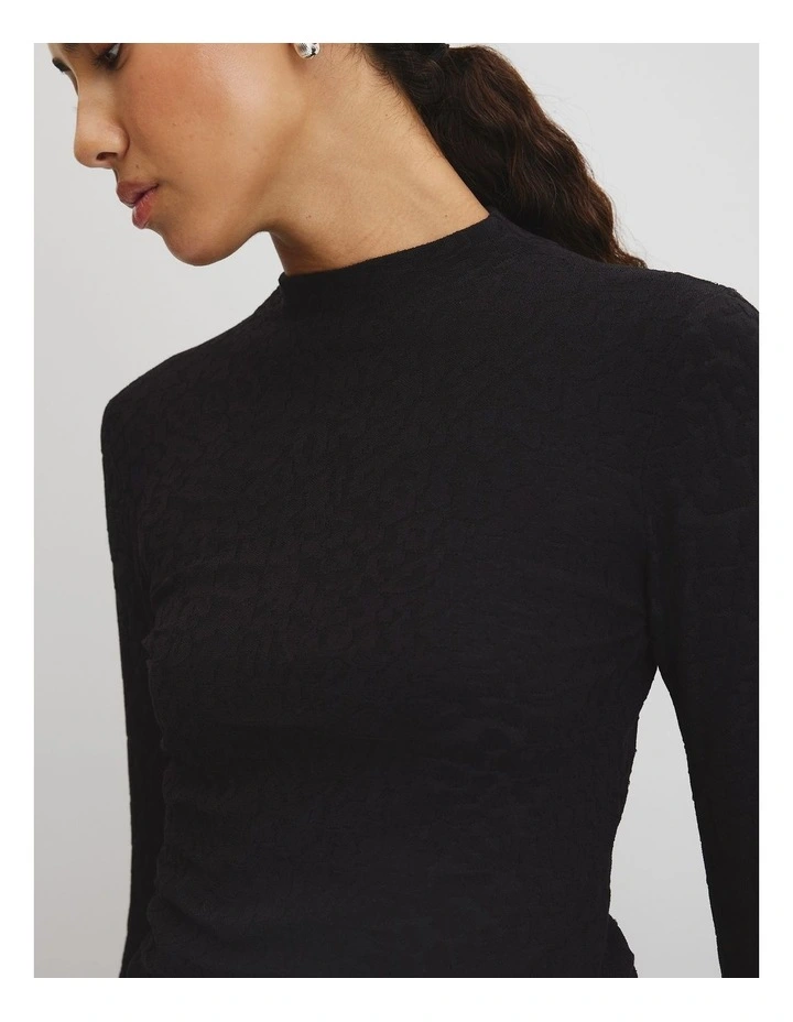 Animal Jacquard Knit Top in Black image 2