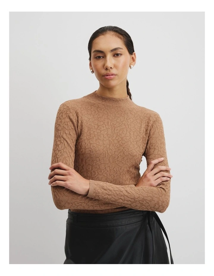 Animal Jacquard Knit Top in Cognac image 2