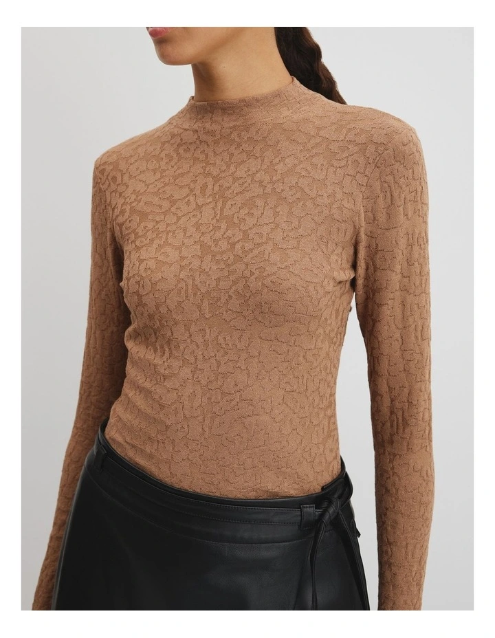 Animal Jacquard Knit Top in Cognac image 3