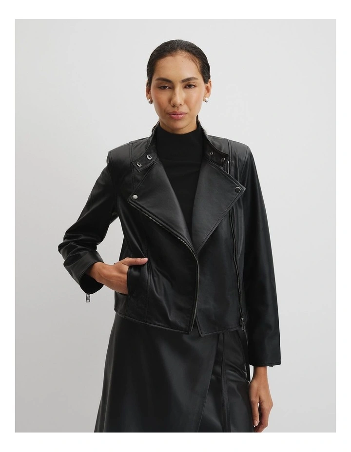 Leather Biker Jacket in Black image 2