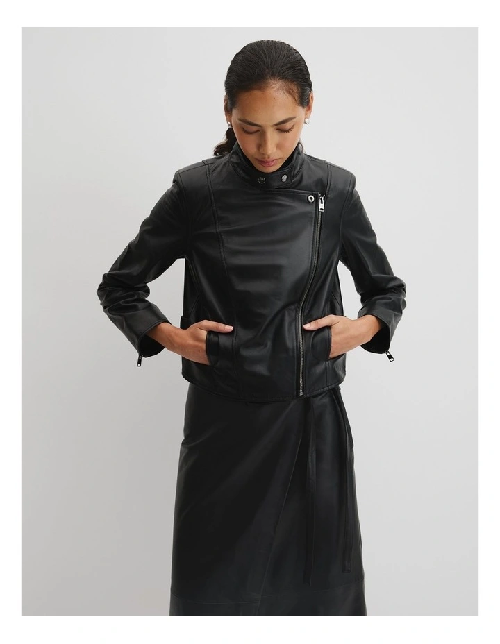 Leather Biker Jacket in Black image 3