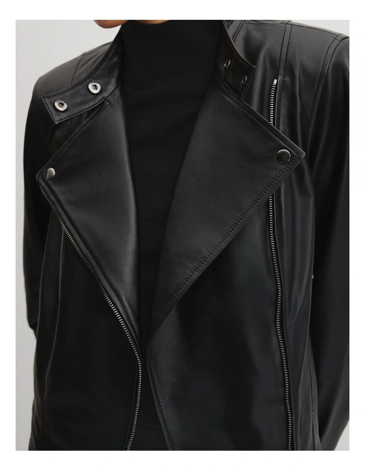 Leather Biker Jacket in Black image 4