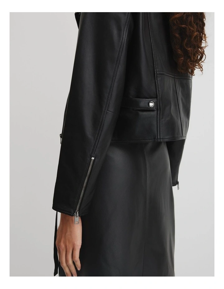 Leather Biker Jacket in Black image 5